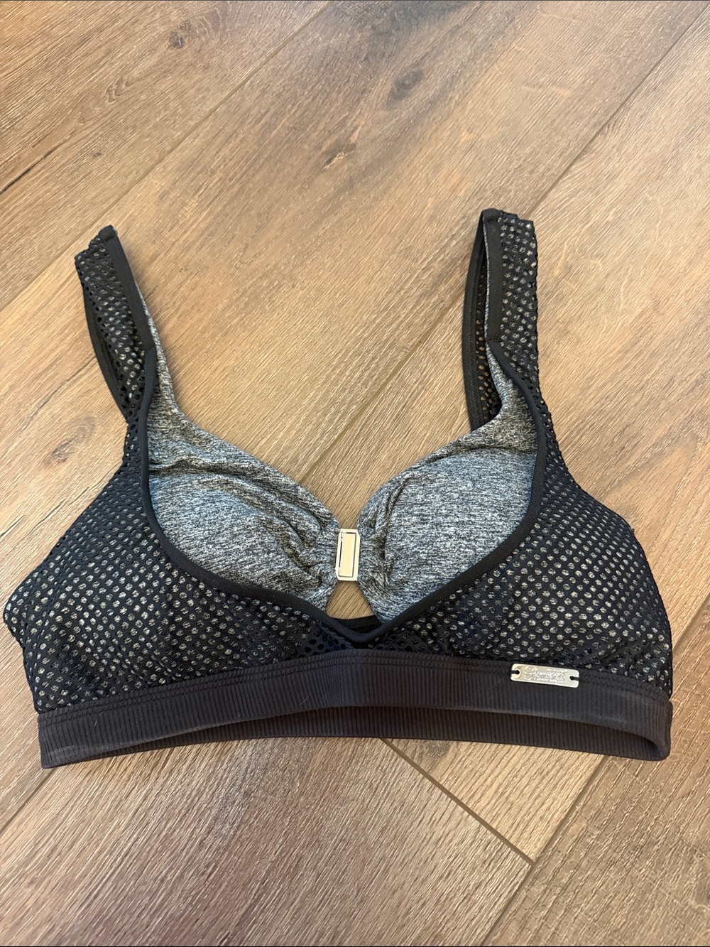 Bombshell Sportswear Black Mesh & Gray Lined Sports Bra